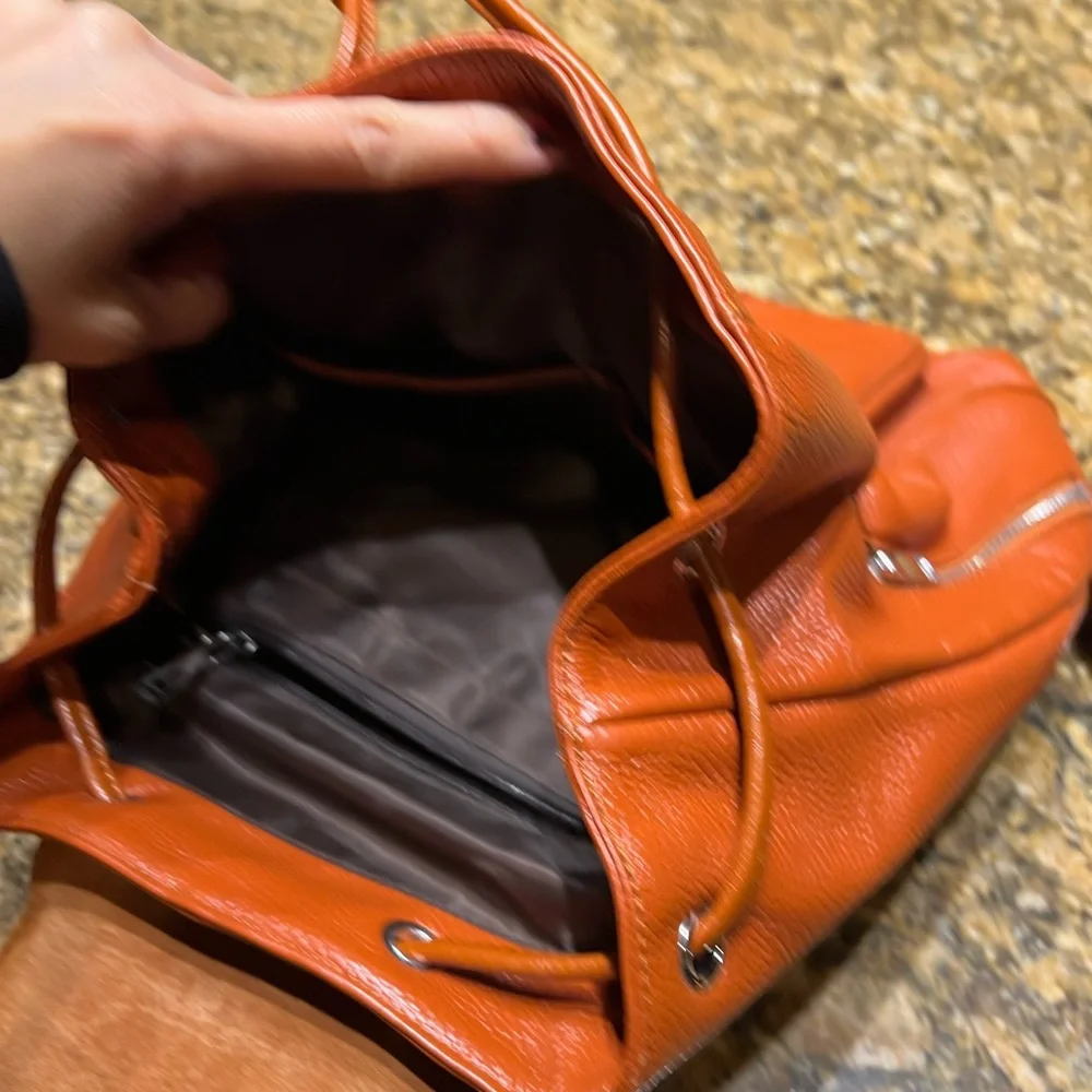 Coolcy Vintage Leather Drawstring Backpack Burnt Orange NWOT Excellent Condition